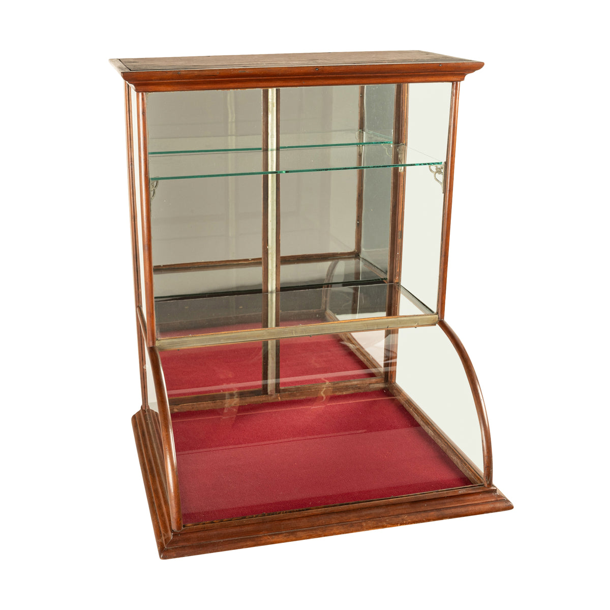 Antique American Mercantile Store Curved Glass Oak Counter Top Display Cabinet