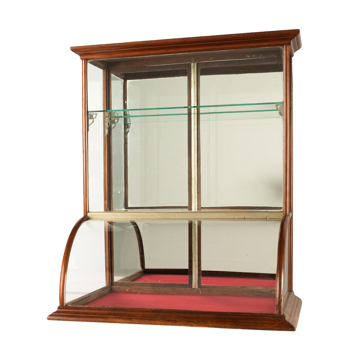 Antique American Mercantile Store Curved Glass Oak Counter Top Display Cabinet