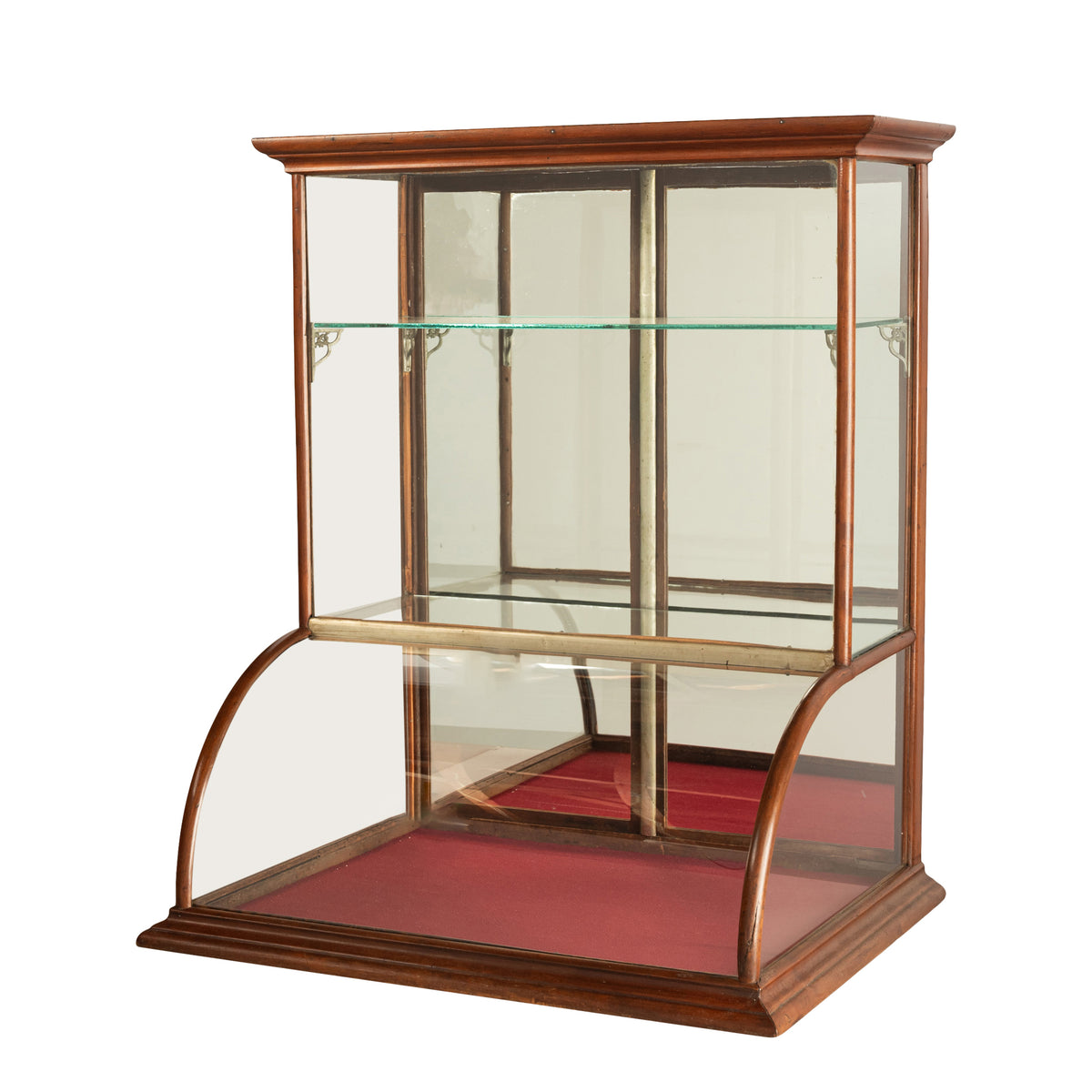 Antique American Mercantile Store Curved Glass Oak Counter Top Display Cabinet