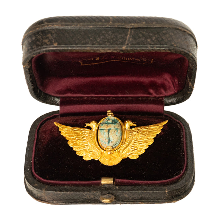 Antique 24 Karat Gold Egyptian Revival Scarab Pendant Brooch Cesare Tombini 1870