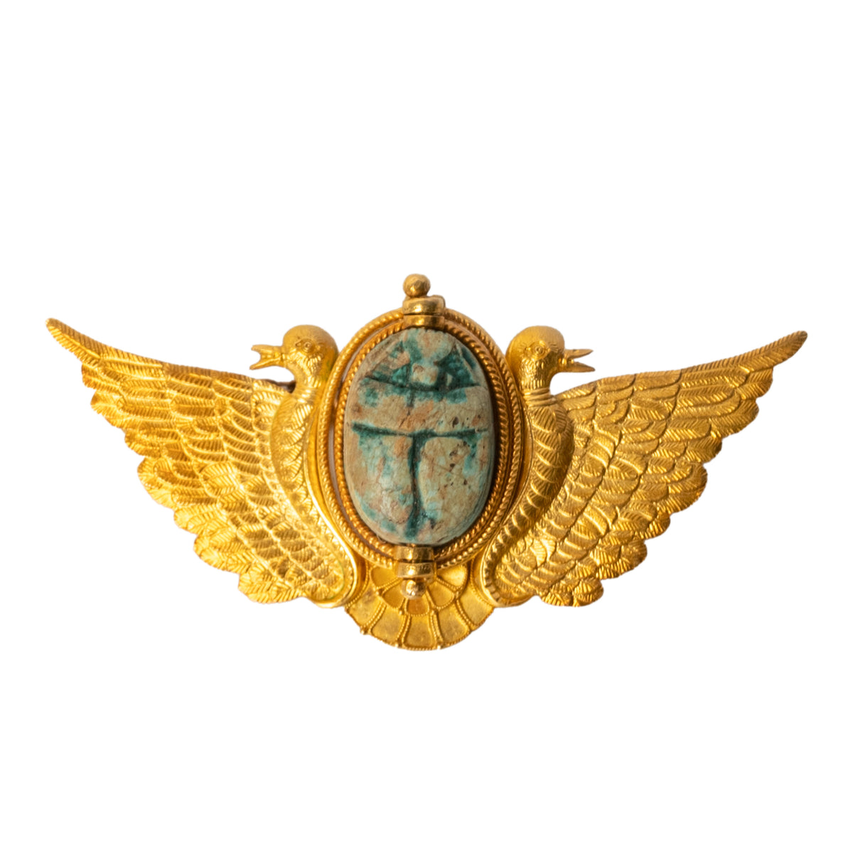 Antique 24 Karat Gold Egyptian Revival Scarab Pendant Brooch Cesare Tombini 1870
