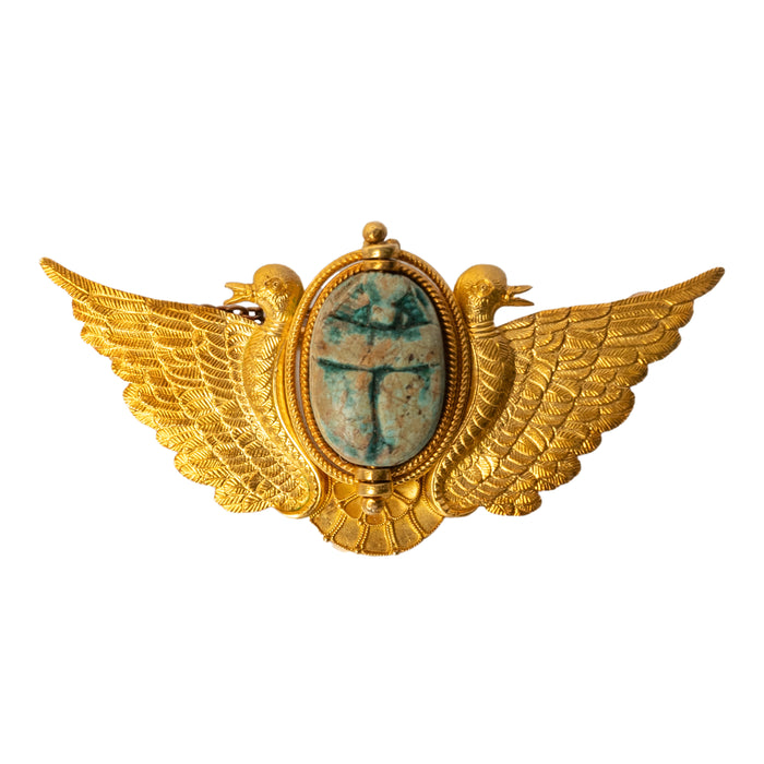 Antique 24 Karat Gold Egyptian Revival Scarab Pendant Brooch Cesare Tombini 1870