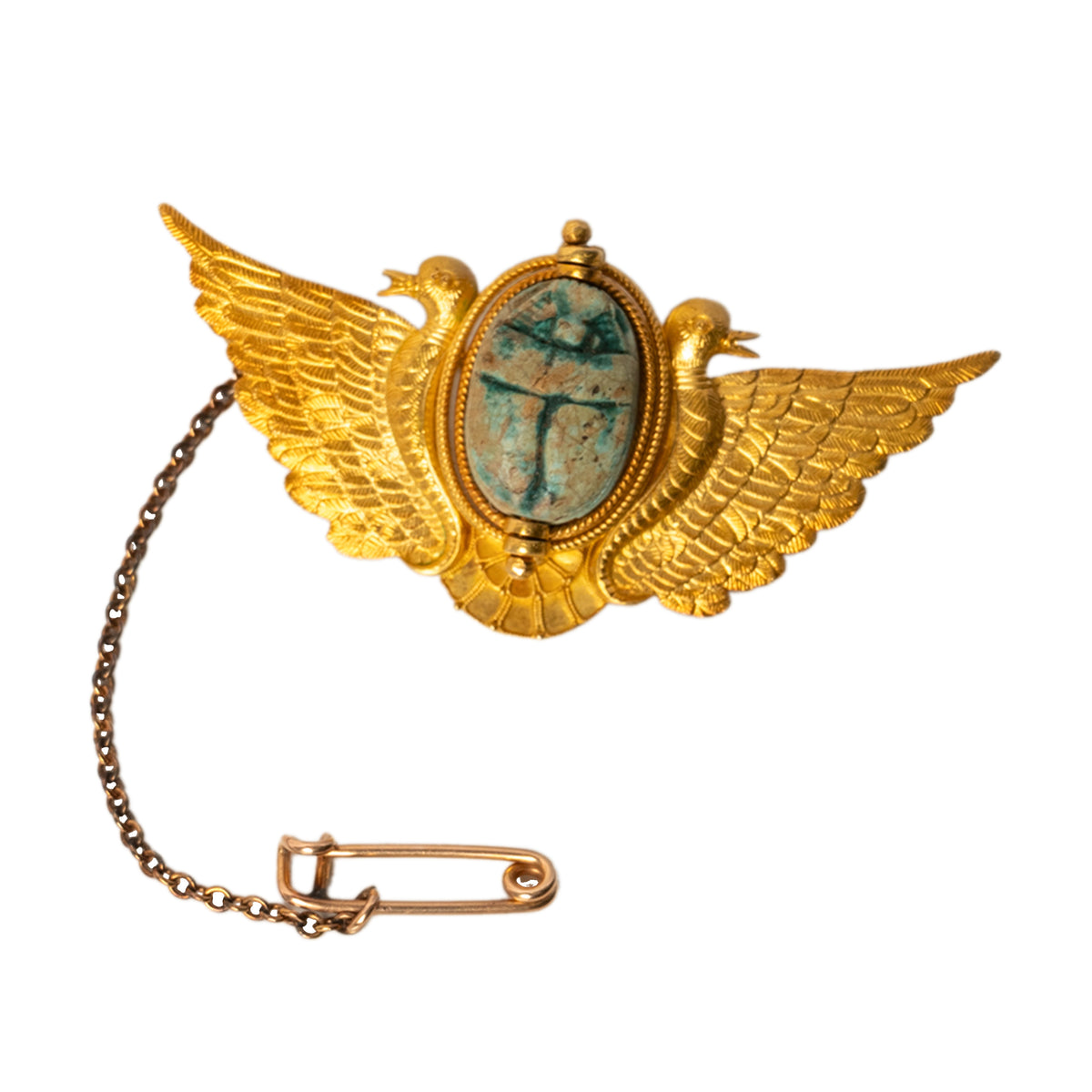 Antique 24 Karat Gold Egyptian Revival Scarab Pendant Brooch Cesare Tombini 1870