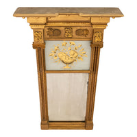 Antique American Federal Carved Giltwood Pier Mirror Églomisé Panel NY 1810