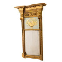 Antique American Federal Carved Giltwood Pier Mirror Églomisé Panel NY 1810