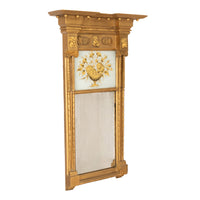 Antique American Federal Carved Giltwood Pier Mirror Églomisé Panel NY 1810