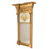 Antique American Federal Carved Giltwood Pier Mirror Églomisé Panel NY 1810