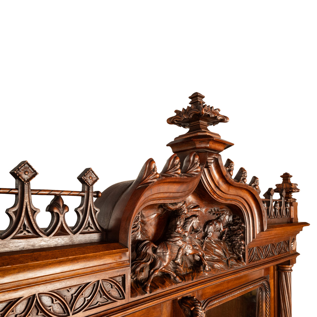 Antique French Carved Oak Gothic Revival Library Bookcase Bibliotheque 1880