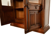 Antique French Carved Oak Gothic Revival Library Bookcase Bibliotheque 1880