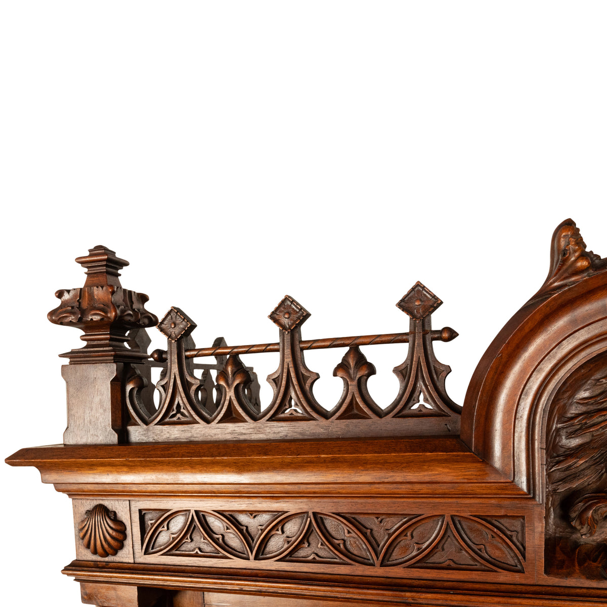Antique French Carved Oak Gothic Revival Library Bookcase Bibliotheque 1880