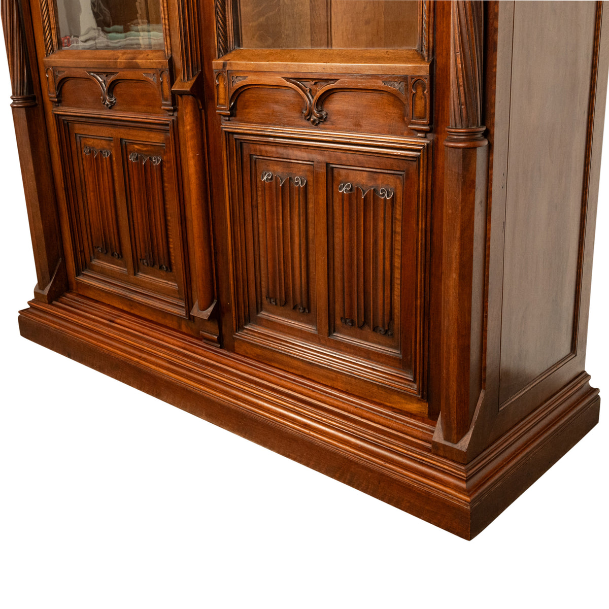 Antique French Carved Oak Gothic Revival Library Bookcase Bibliotheque 1880