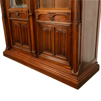 Antique French Carved Oak Gothic Revival Library Bookcase Bibliotheque 1880