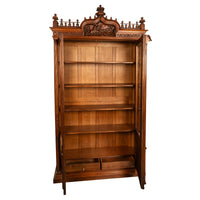 Antique French Carved Oak Gothic Revival Library Bookcase Bibliotheque 1880