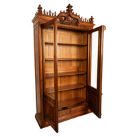 Antique French Carved Oak Gothic Revival Library Bookcase Bibliotheque 1880