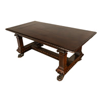 Antique Italian Carved Renaissance Revival Walnut Library Dining Table 1880