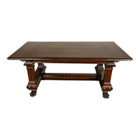 Antique Italian Carved Renaissance Revival Walnut Library Dining Table 1880
