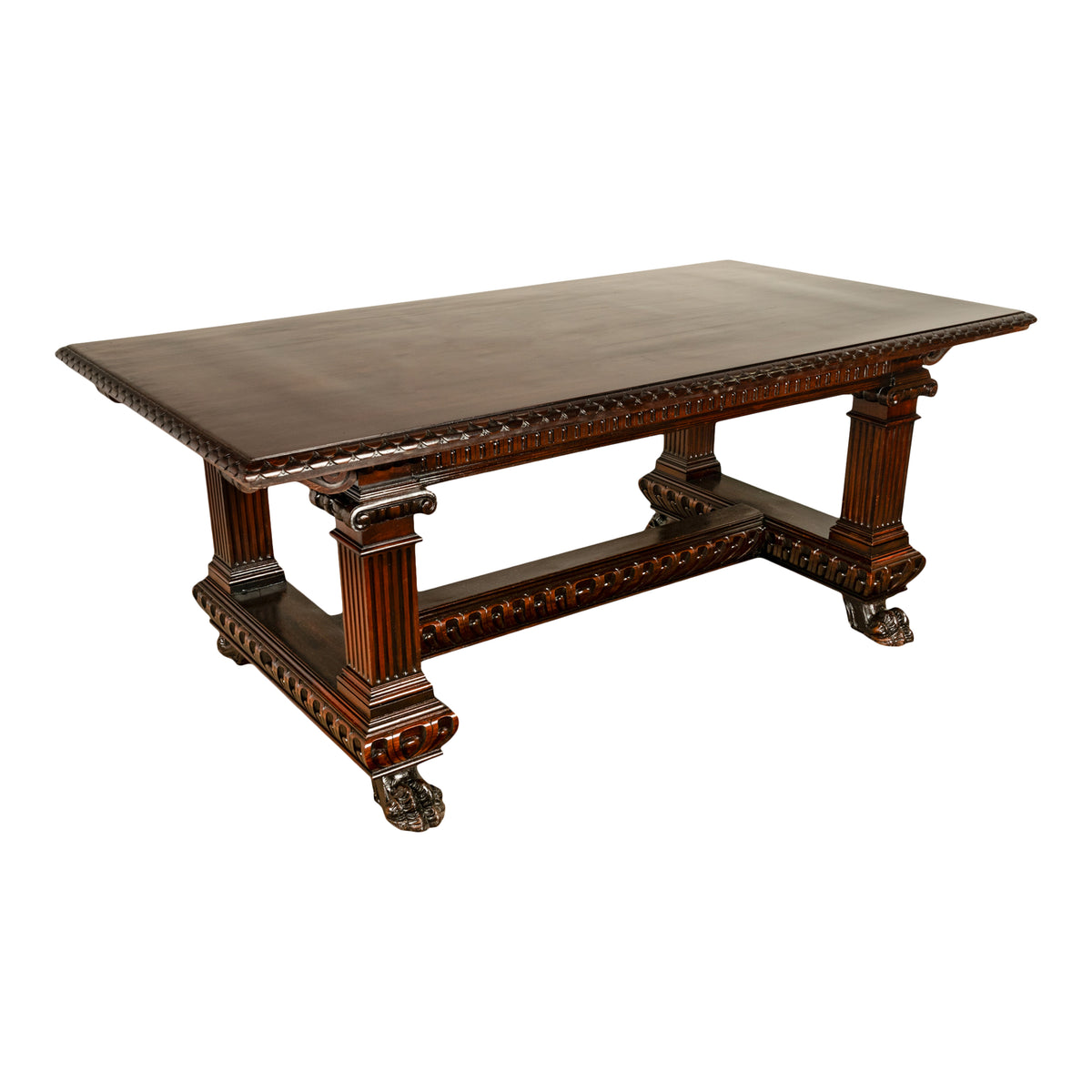 Antique Italian Carved Renaissance Revival Walnut Library Dining Table 1880