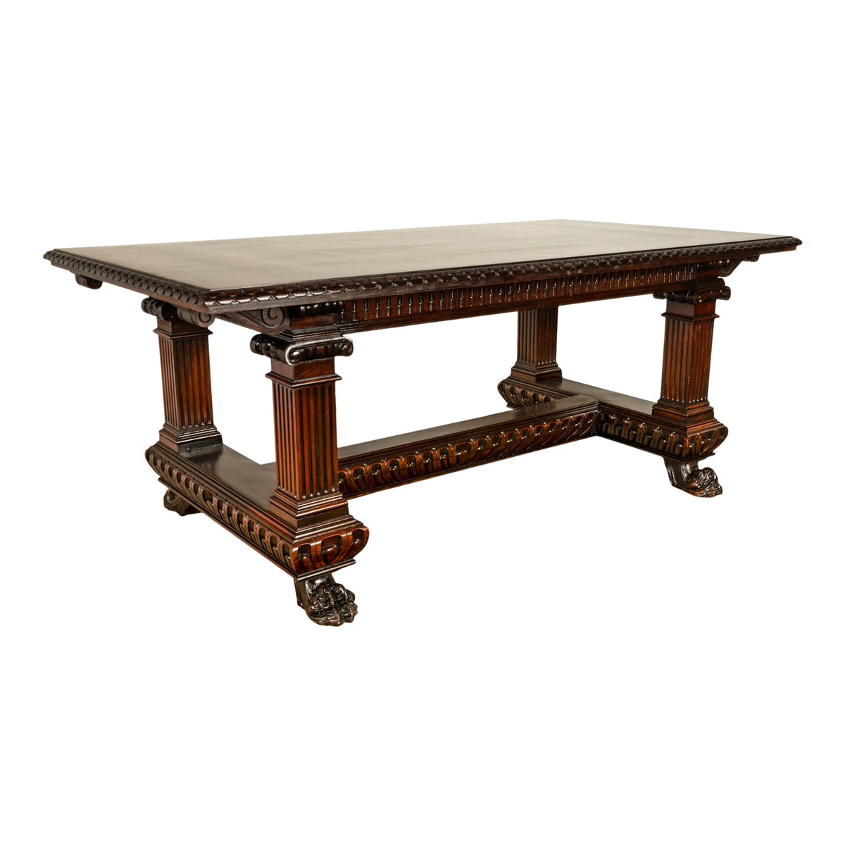 Antique Italian Carved Renaissance Revival Walnut Library Dining Table 1880