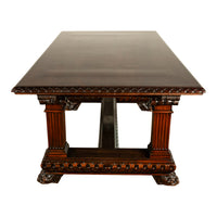 Antique Italian Carved Renaissance Revival Walnut Library Dining Table 1880