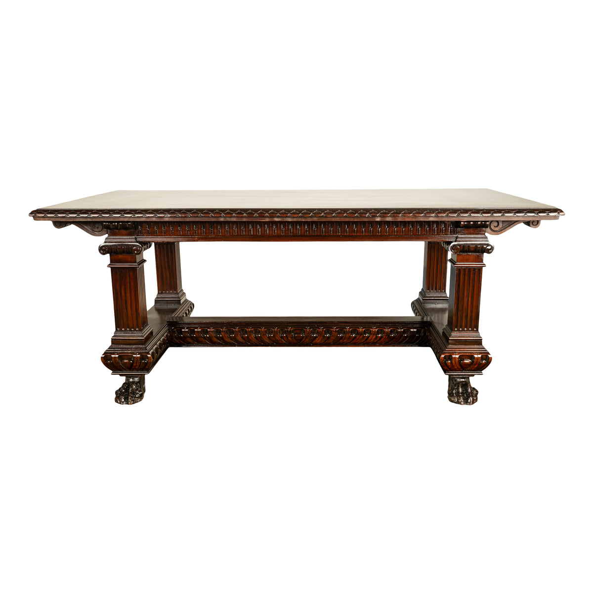 Antique Italian Carved Renaissance Revival Walnut Library Dining Table 1880
