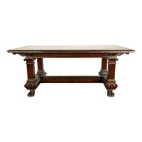 Antique Italian Carved Renaissance Revival Walnut Library Dining Table 1880