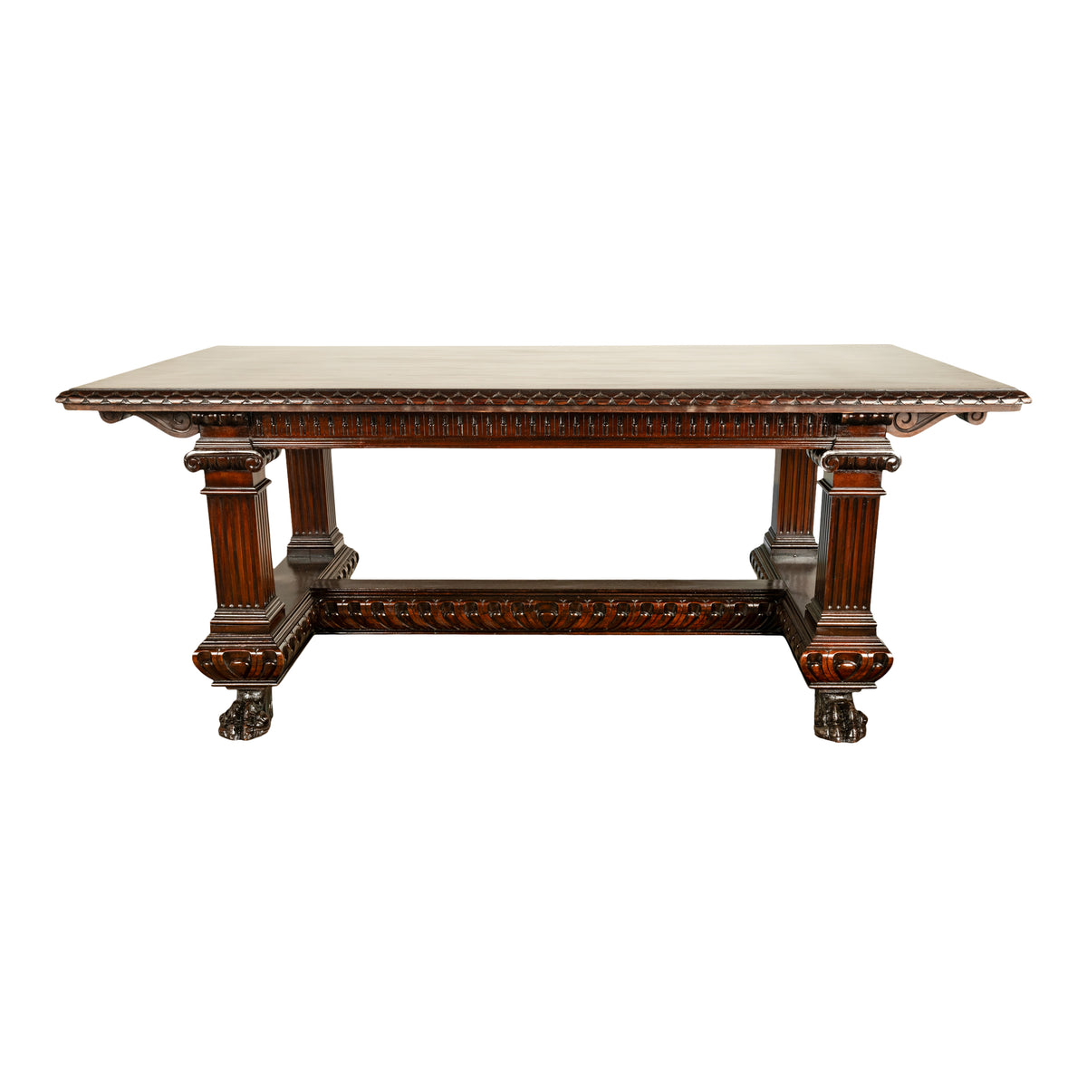 Antique Italian Carved Renaissance Revival Walnut Library Dining Table 1880