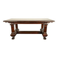 Antique Italian Carved Renaissance Revival Walnut Library Dining Table 1880