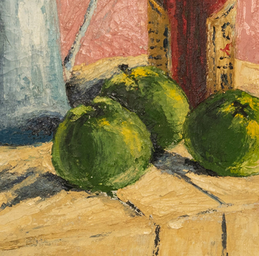 Modernist Spanish Abstract Impressionist Oil Canvas Still Life Painting 1950  by Juan Guillermo Rodriguez Baez