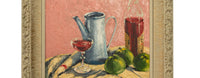 Modernist Spanish Abstract Impressionist Oil Canvas Still Life Painting 1950  by Juan Guillermo Rodriguez Baez