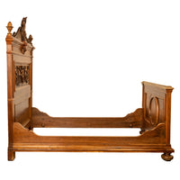 Antique Italian Neoclassical Carved Walnut Size Bed Angels Cherubs Nudes 1870