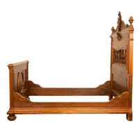 Antique Italian Neoclassical Carved Walnut Size Bed Angels Cherubs Nudes 1870