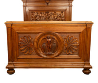 Antique Italian Neoclassical Carved Walnut Size Bed Angels Cherubs Nudes 1870
