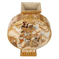 Antique Japanese Meiji Period Satsuma Pottery Moon Flask Vase Samurai 1880