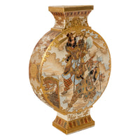 Antique Japanese Meiji Period Satsuma Pottery Moon Flask Vase Samurai 1880