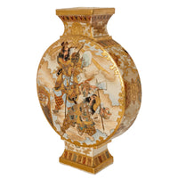 Antique Japanese Meiji Period Satsuma Pottery Moon Flask Vase Samurai 1880