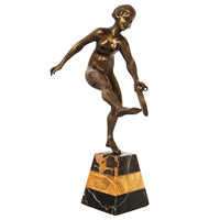 Antique Art Deco Bronze Sculpture Statue Female Nude Tambourine Dancer by Josef Lorenzl 1925