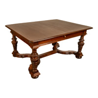 Antique French Carved Mahogany Baroque Revival Dining Table with Two Leaves 1900