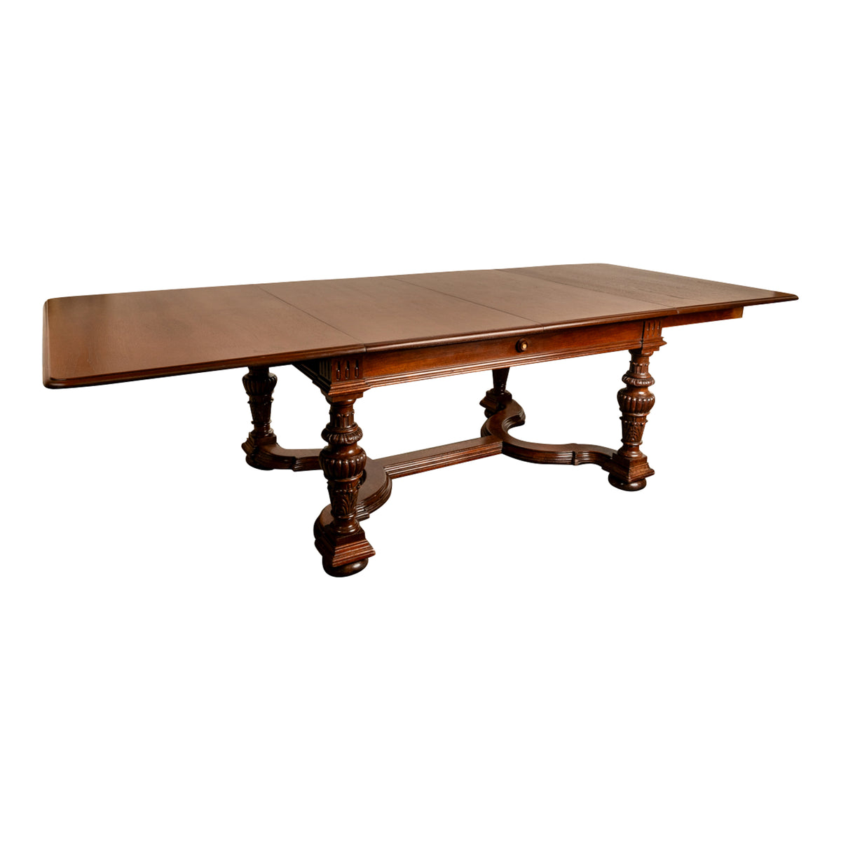 Antique French Carved Mahogany Baroque Revival Dining Table with Two Leaves 1900