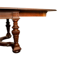 Antique French Carved Mahogany Baroque Revival Dining Table with Two Leaves 1900