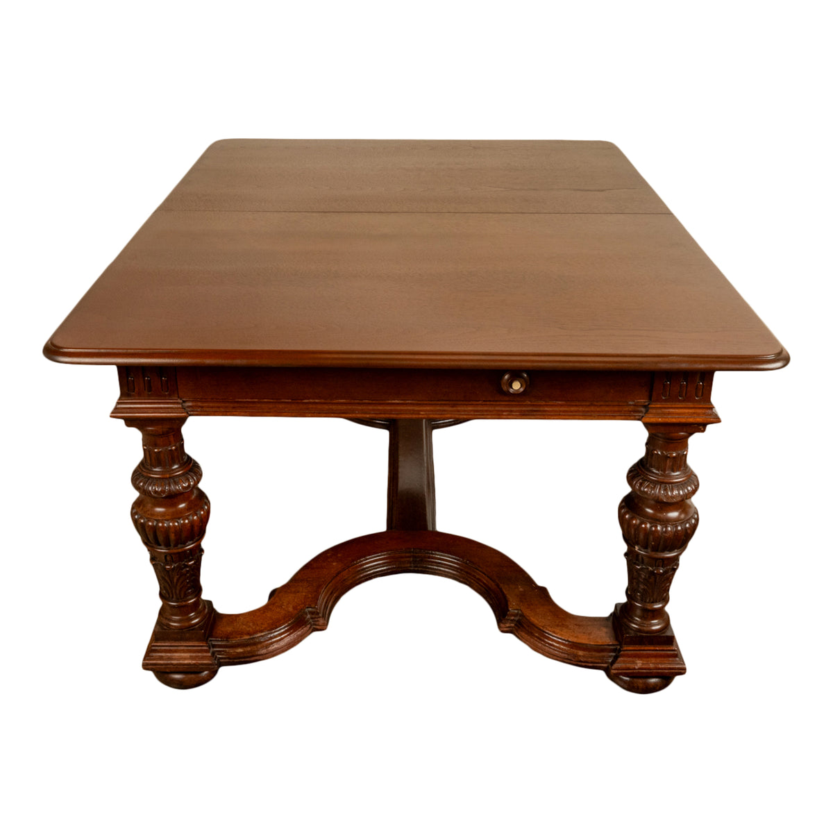 Antique French Carved Mahogany Baroque Revival Dining Table with Two Leaves 1900