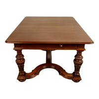 Antique French Carved Mahogany Baroque Revival Dining Table with Two Leaves 1900