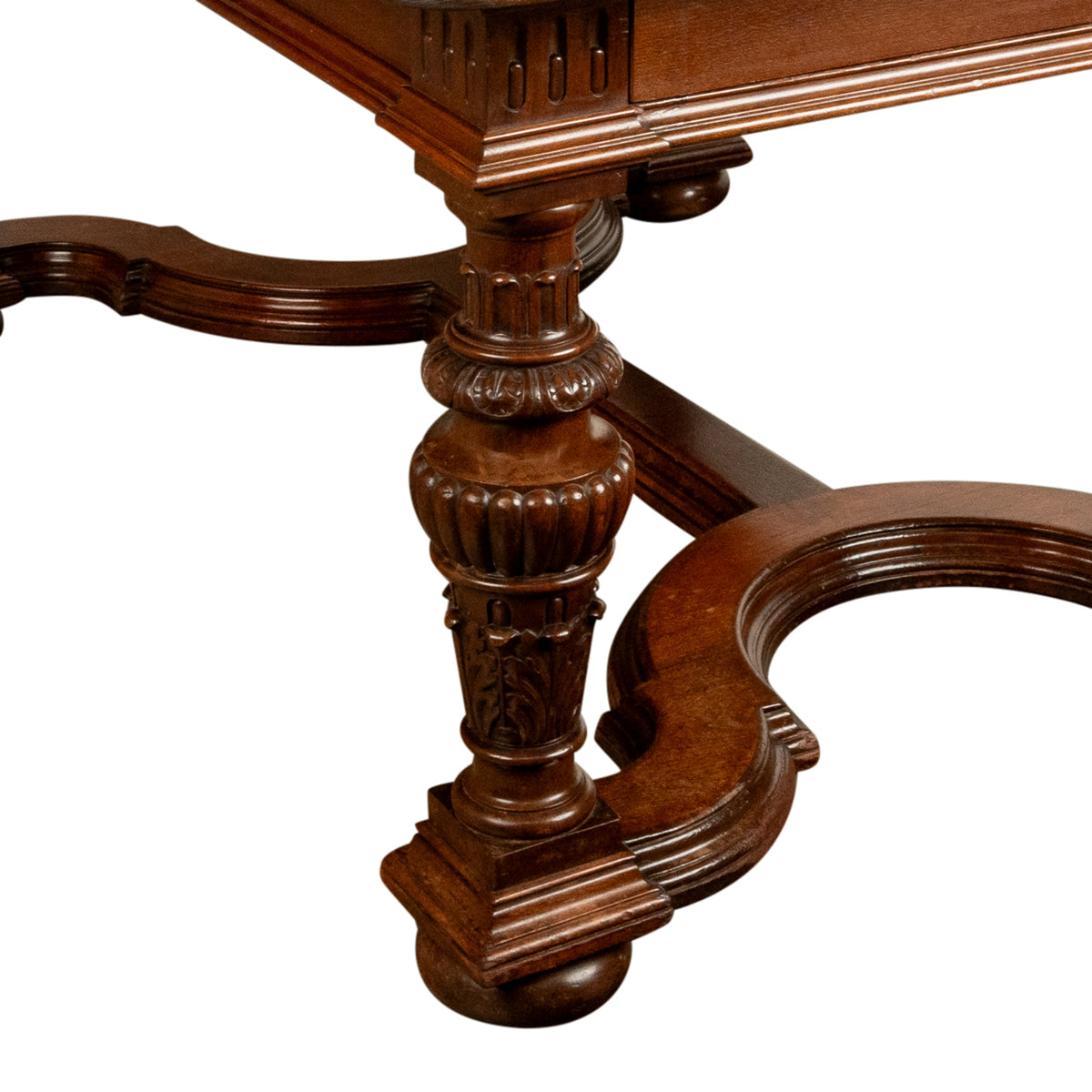Antique French Carved Mahogany Baroque Revival Dining Table with Two Leaves 1900