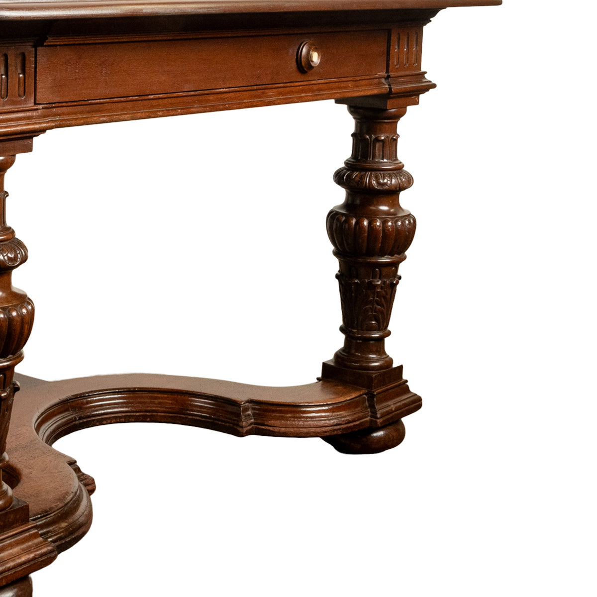 Antique French Carved Mahogany Baroque Revival Dining Table with Two Leaves 1900