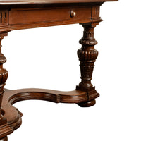 Antique French Carved Mahogany Baroque Revival Dining Table with Two Leaves 1900