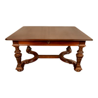 Antique French Carved Mahogany Baroque Revival Dining Table with Two Leaves 1900