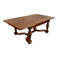 Antique French Carved Mahogany Baroque Revival Dining Table with Two Leaves 1900