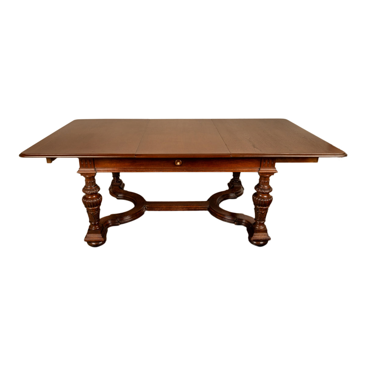 Antique French Carved Mahogany Baroque Revival Dining Table with Two Leaves 1900