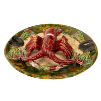 Antique Majolica Pottery Palissy Ware Lobster 12" Plate Casadinho Portugal 1900