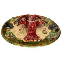 Antique Majolica Pottery Palissy Ware Lobster 12" Plate Casadinho Portugal 1900