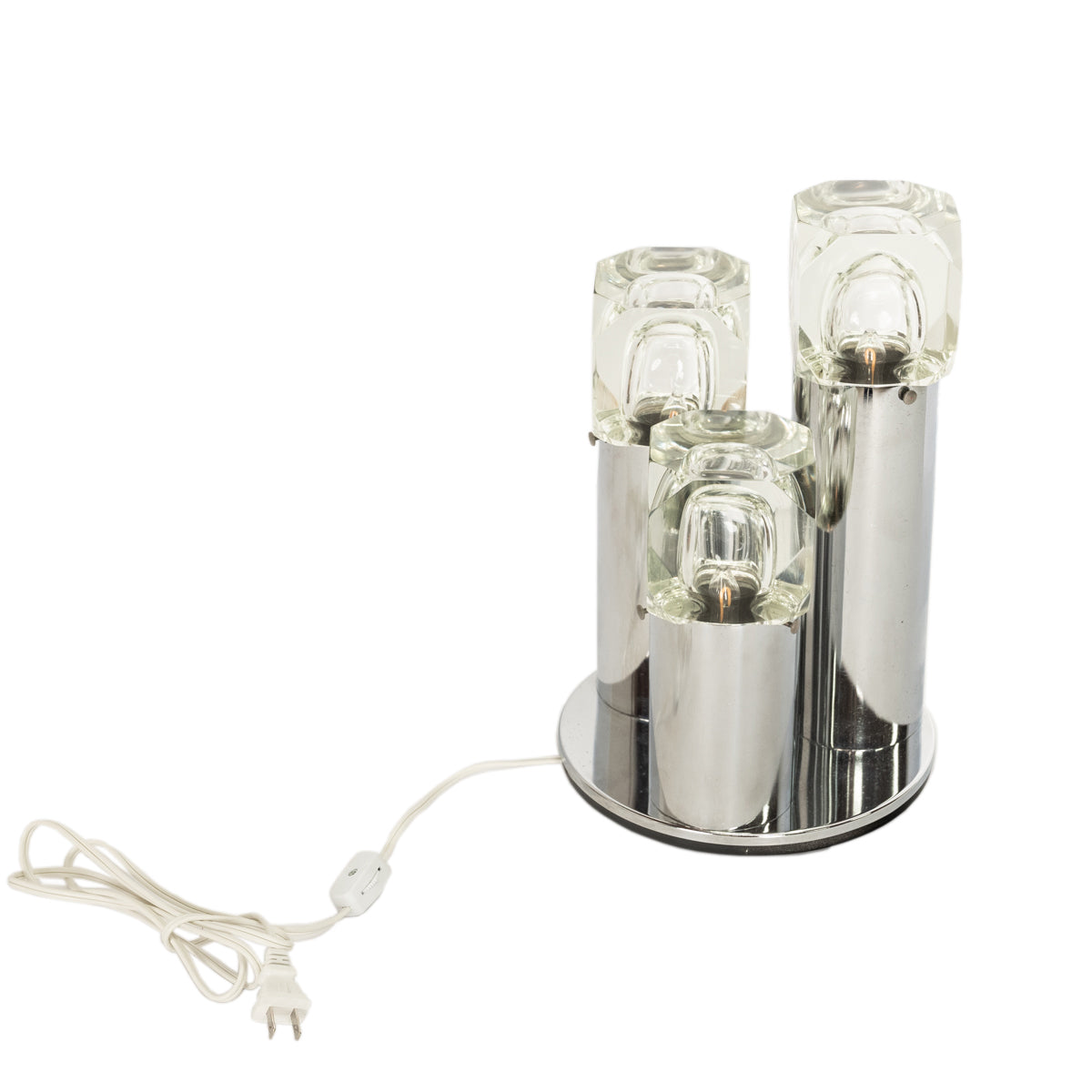Italian Mid Century Modern Chrome Glass Ice Cube Table Lamp by Gaetano Sciolari